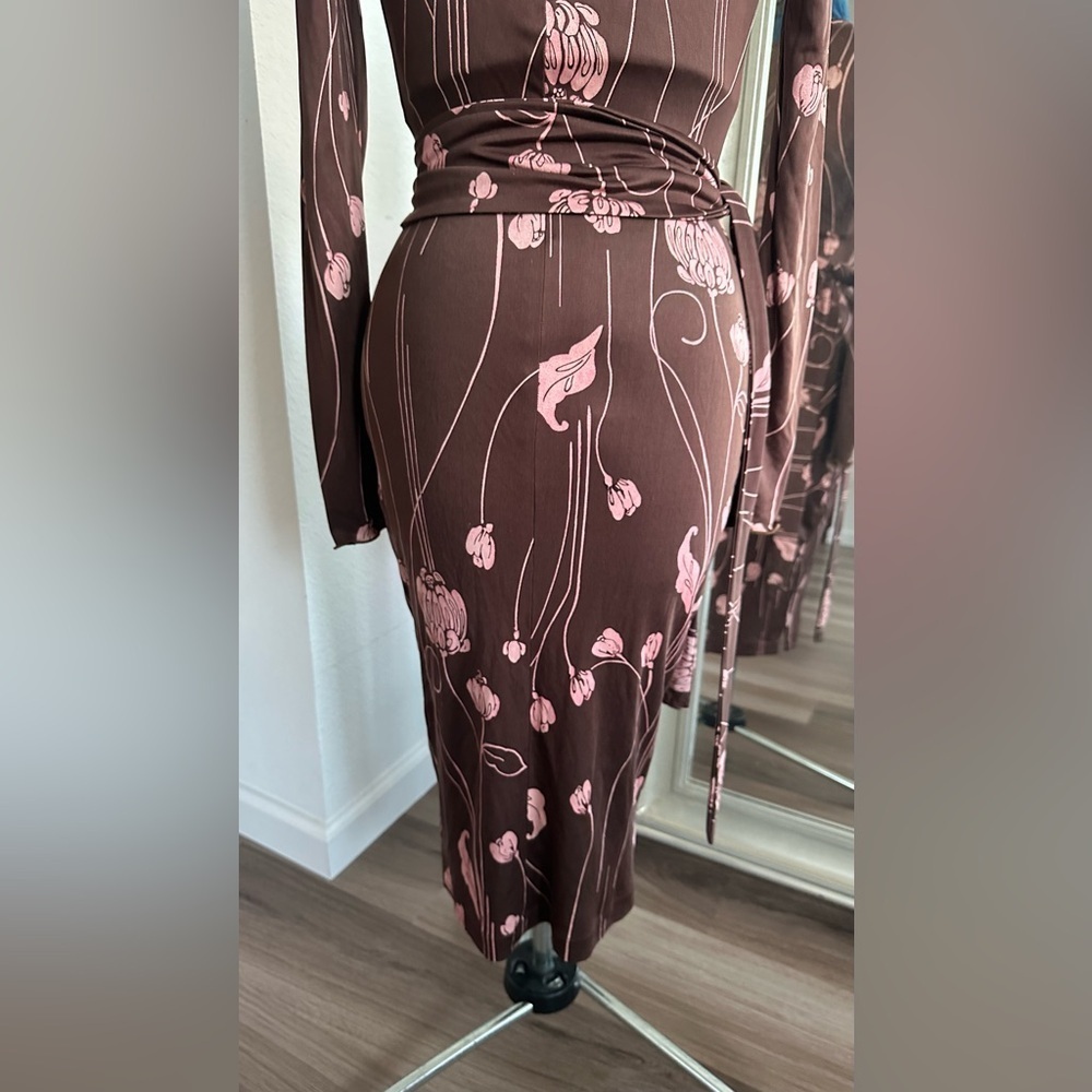 Vintage 70s Valentine Gallery Jill & Jan Dudensing Silk Floral Wrap Dress Size 2 - Picture 9 of 15